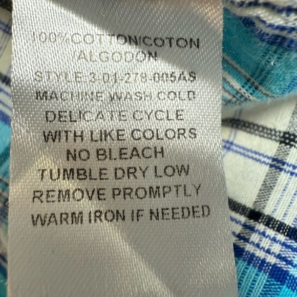 Roper Men's Turquoise and White Plaid Button Down Shirt - Picture 8 of 8